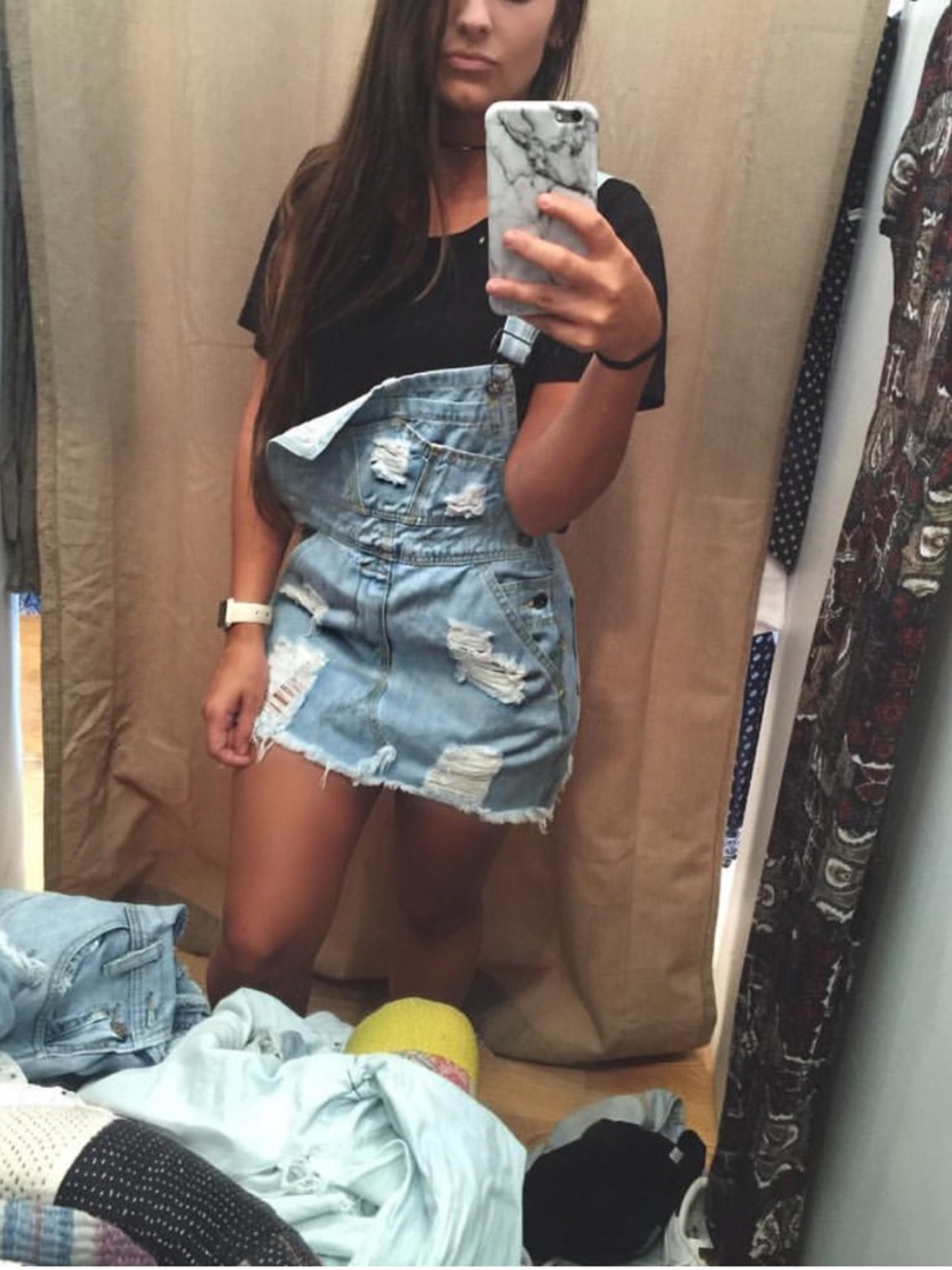 Carmar/LF Light Wash Distressed Denim Overall Dress